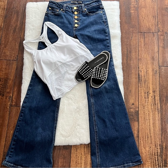 Michael Kors Selma Flare Button Front High Rise Jeans Blue Size 4 - Picture 10 of 15